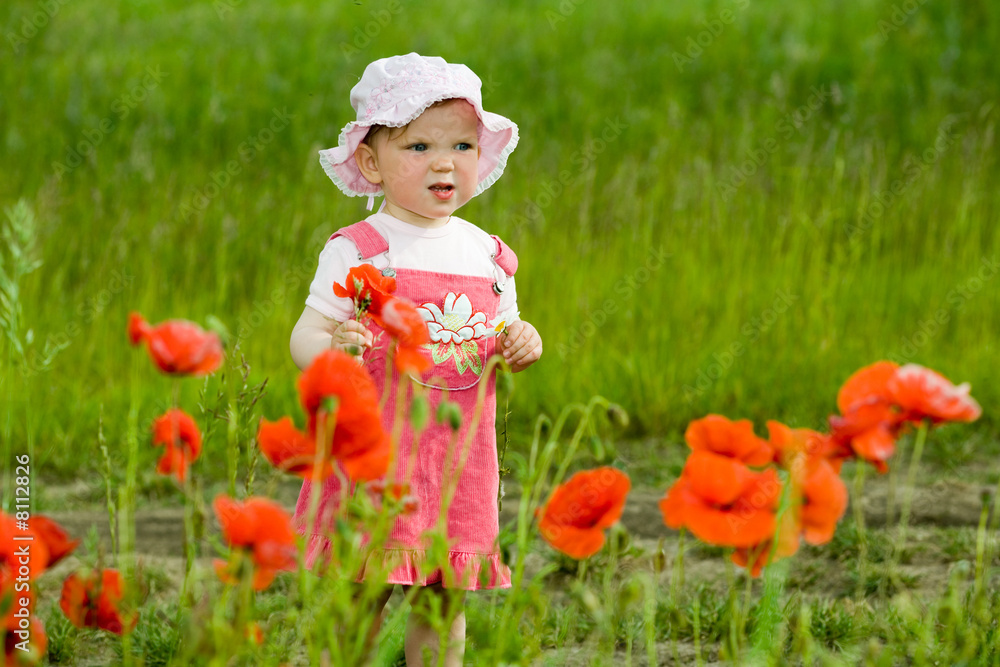 Baby-girl with red flower Baby-girl with red flower
