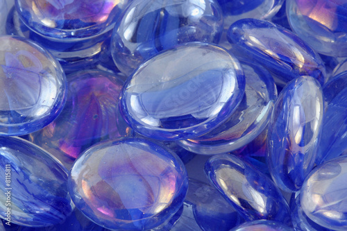 Some Blue glass beads macro texture background