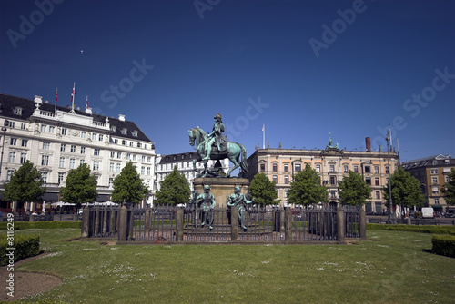 Photography Copenhagen Town Square with Equestrian Statue.