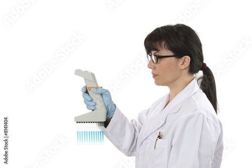 Scientist with multichannel pipettor photo