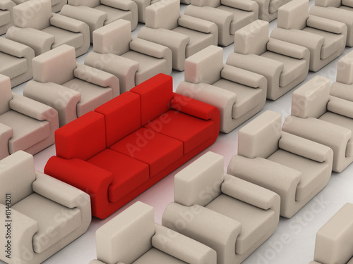 Row of white armchairs and ...
