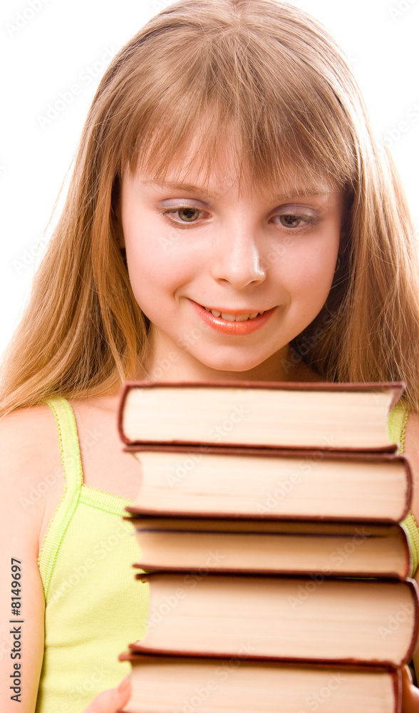 Teenager girl with stack of books Teenager girl with stack of books