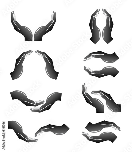 Vector hands icons. Black and white. Simply change.