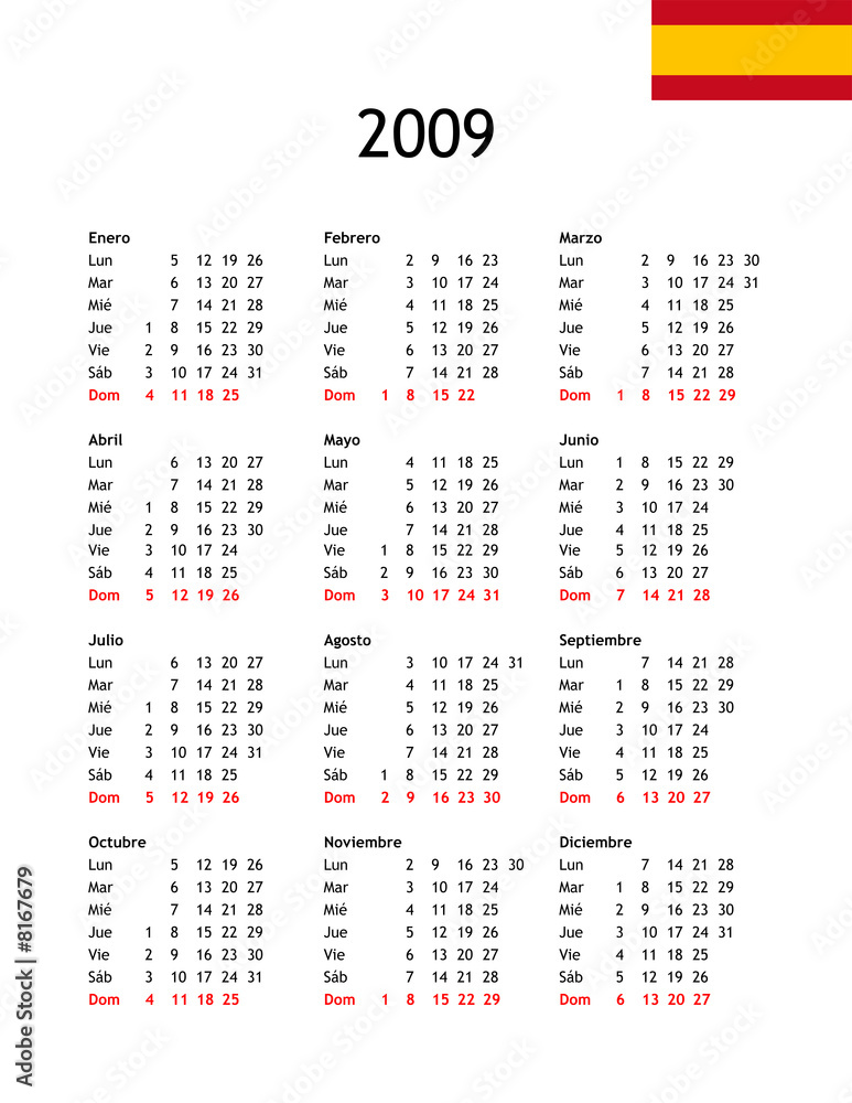 2009 Calendar Template In SPANISH Stock Illustration Adobe Stock 2009-calendar-template-in-spanish-stock-illustration-adobe-stock