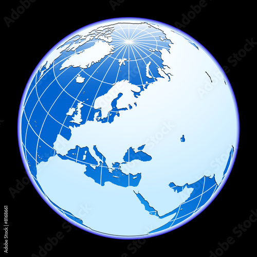 Blue vector globe. Eurasia.