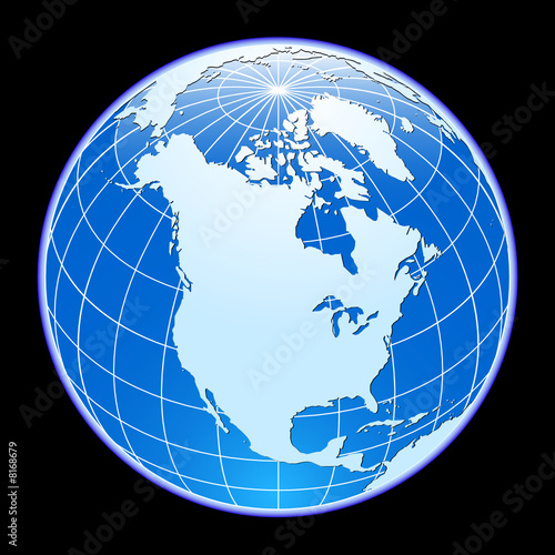 Blue vector globe. North America.