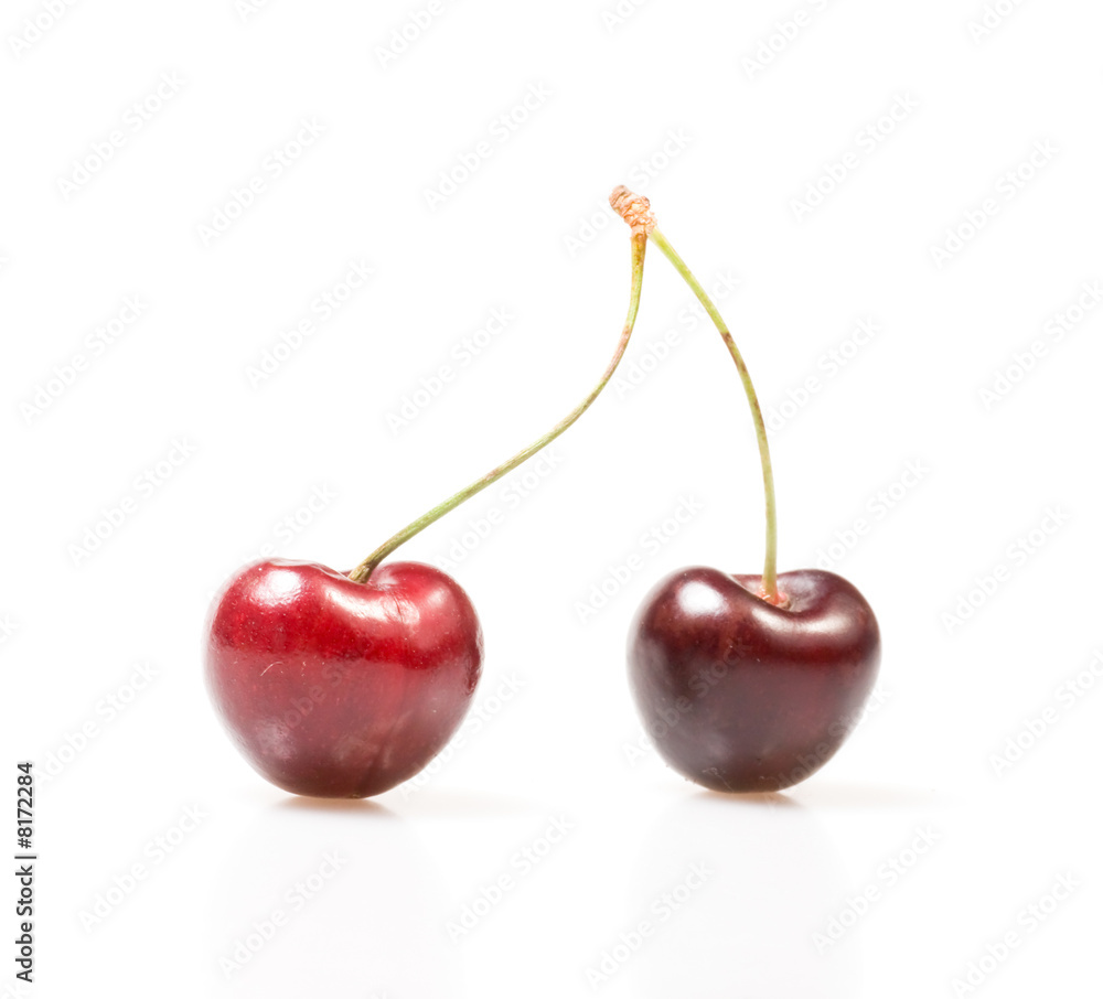 Two cherries against white background Two cherries against white background