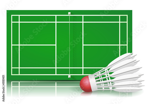 Terrain de badminton sur surface dure et son volant (paysage)