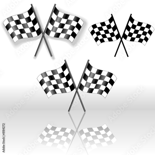 Checkered Flags Crossed Drop Shadow Reflection Symbol