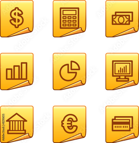 Finance icons, gold sticker series