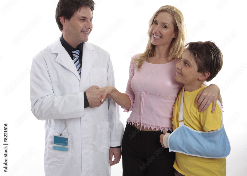 Thanking doctor after medical treatment injured child Thanking doctor after medical treatment injured child