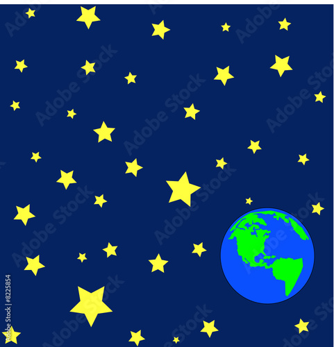 cartoon of earth in outerspace or orbit with stars 