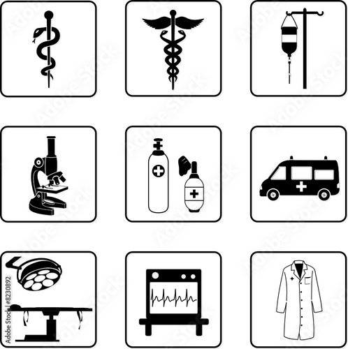Medical symbols and equipment