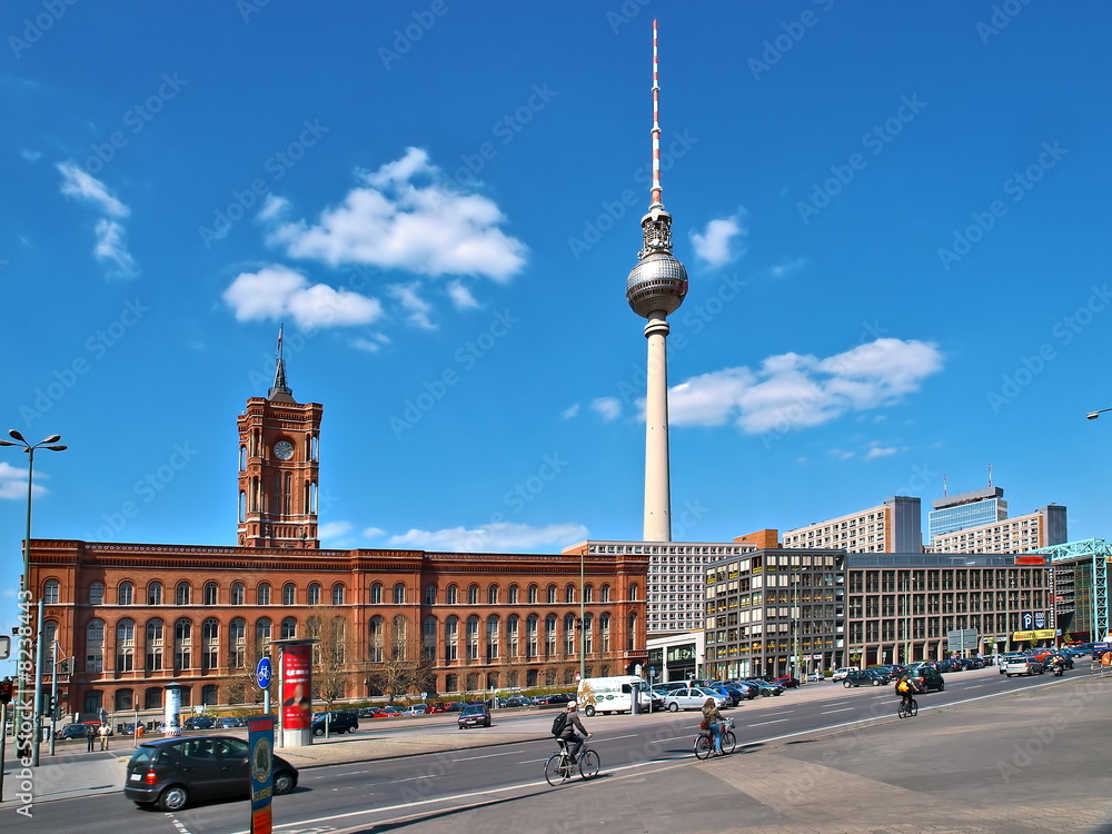 Obraz premium berlin skyline, fernsehturm,rotes rathaus