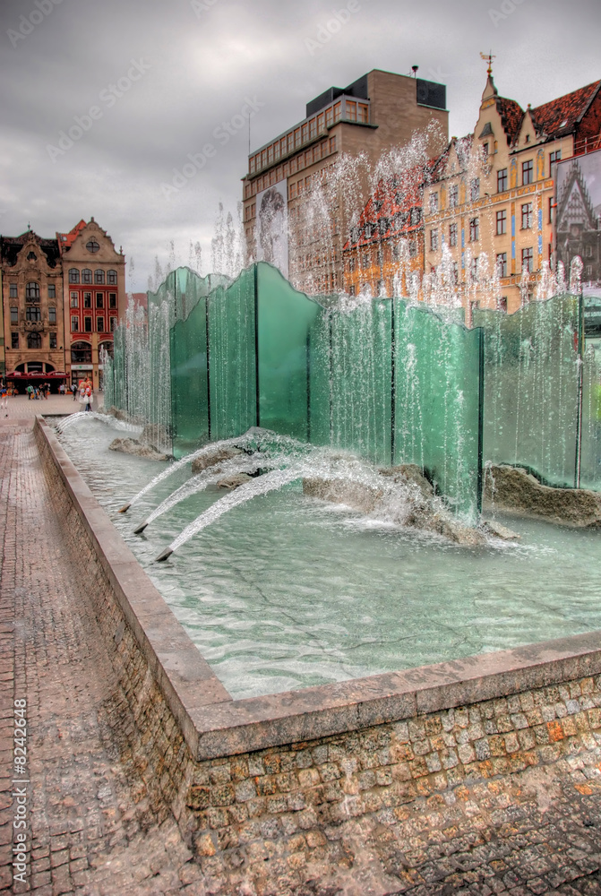 Naklejka premium Fountain in the Square in Wroclaw, Poland