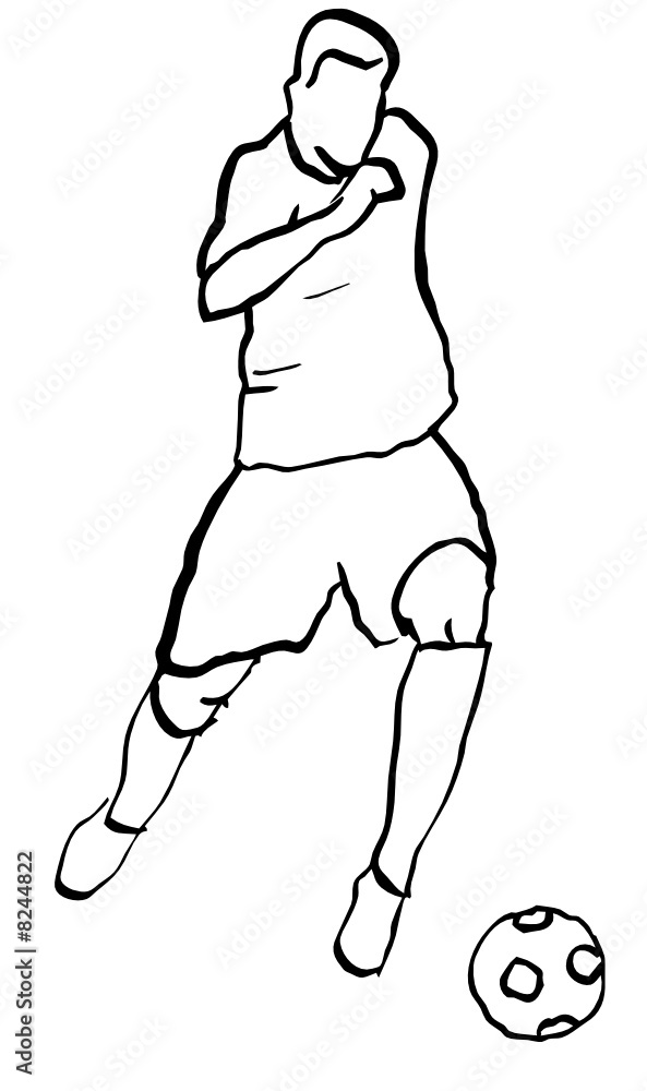 Fußballer - Fußballspieler Konturenzeichnung Vektor Grafik Stock