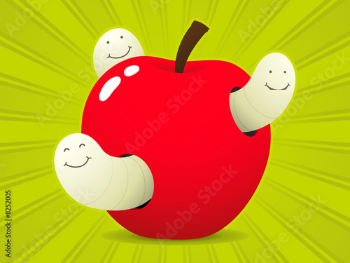 maggots and apple - vector