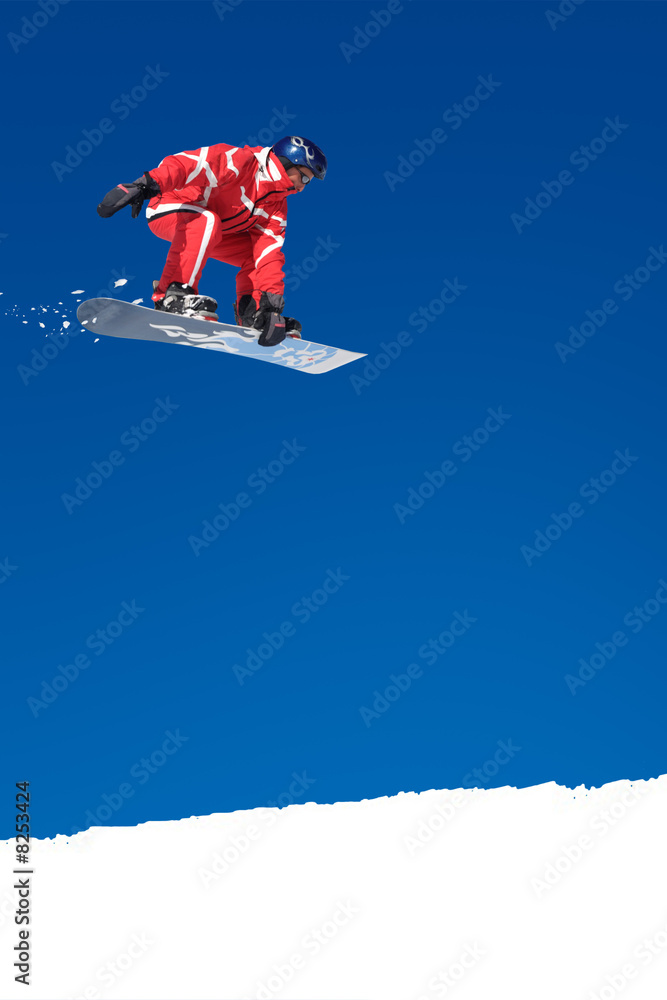 Snowboarder on jump - obrazy, fototapety, plakaty 