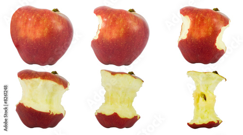 Sequence of an apple being eaten isolated on white background.. photo