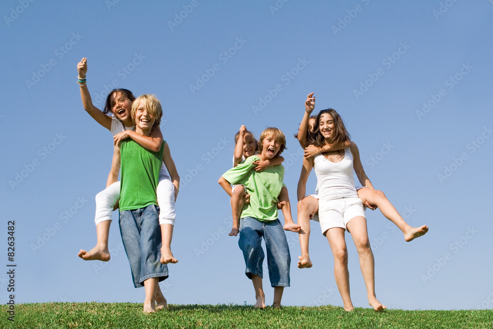 happy smiling kids piggyback race happy smiling kids piggyback race