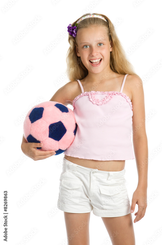 Young pretty girl with toy soccer ball Young pretty girl with toy soccer ball