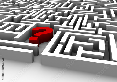 labyrinth with a red wall which is a question mark