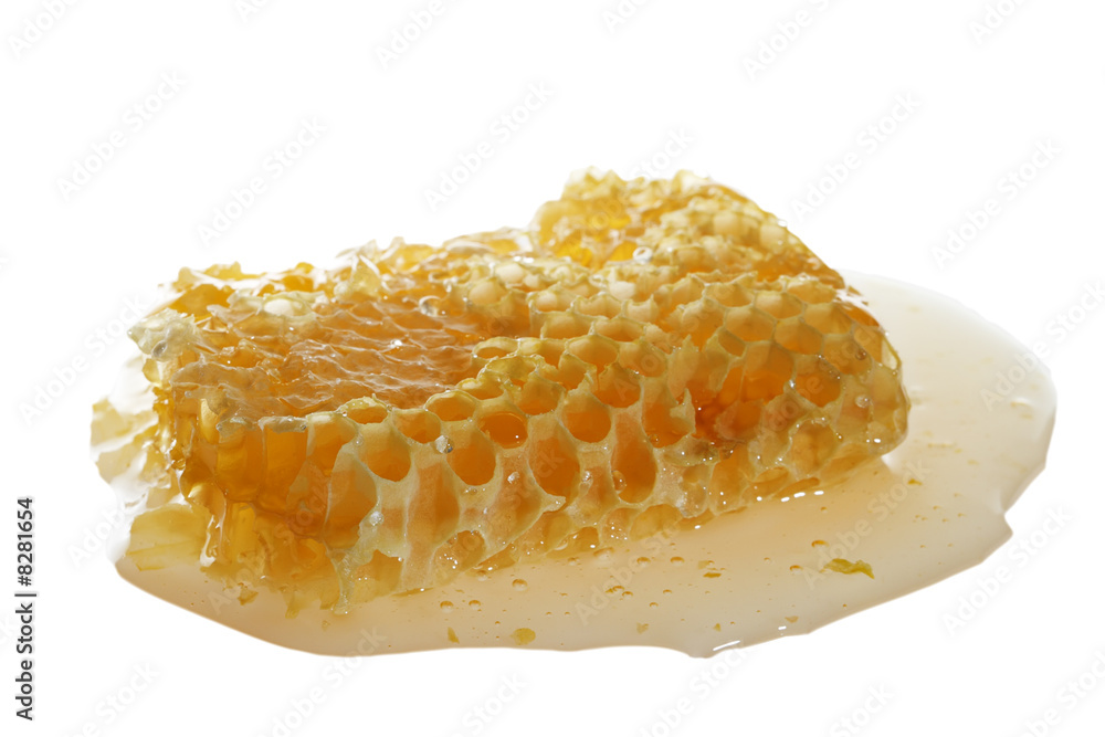 A piece of honeycomb with honey isolated A piece of honeycomb with honey isolated