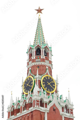 Kremlin tower isolated over white, Moscow, Russia