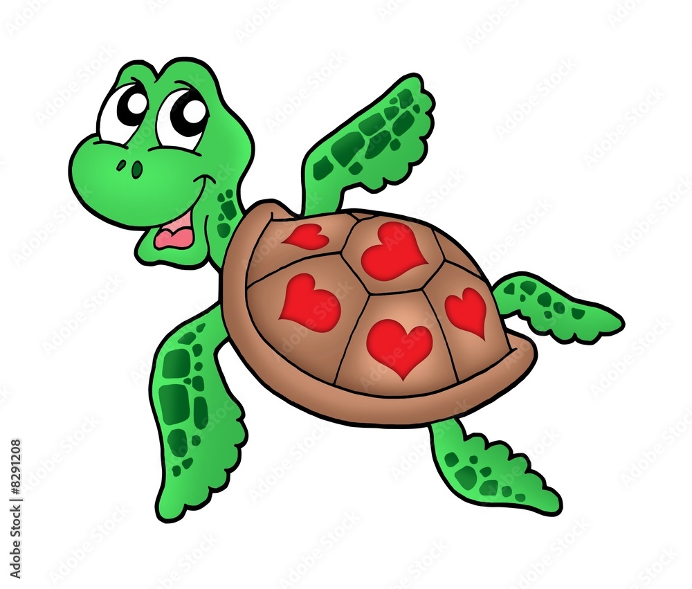 Fototapeta premium Little sea turtle with hearts