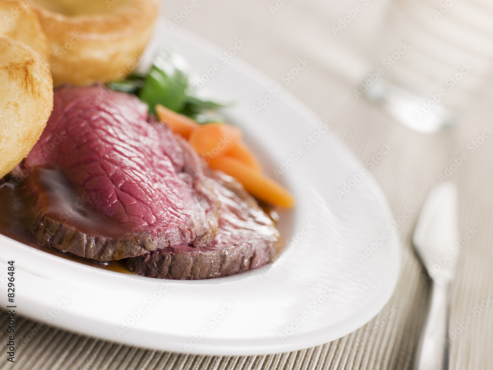 Roast Beef with Yorkshire Pudding and Vegetables