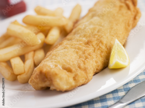 Fish and Chips with Lemon Slice