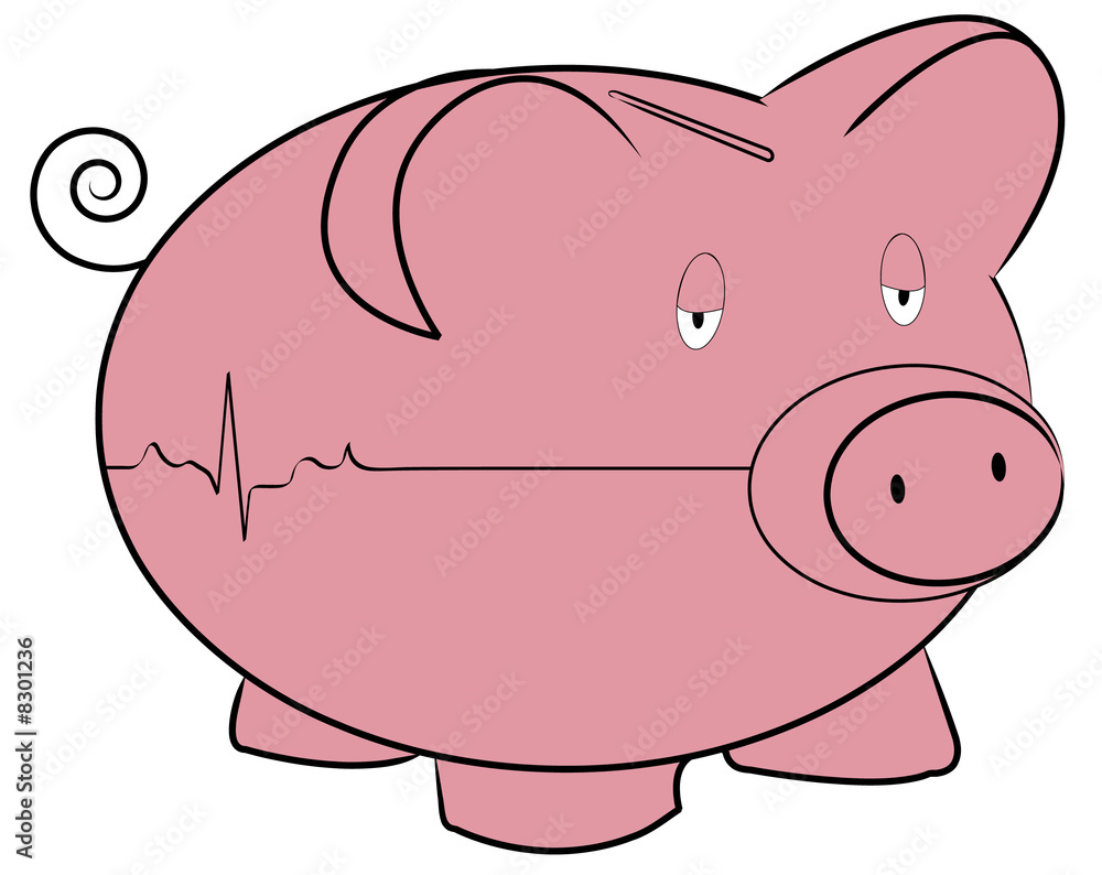 piggy bank with flatline heart rhythm - money concept piggy bank with flatline heart rhythm - money concept