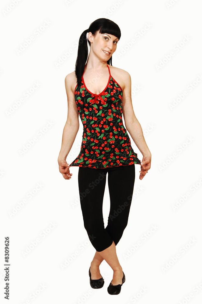 Fototapeta premium Standing woman in sherry dress.