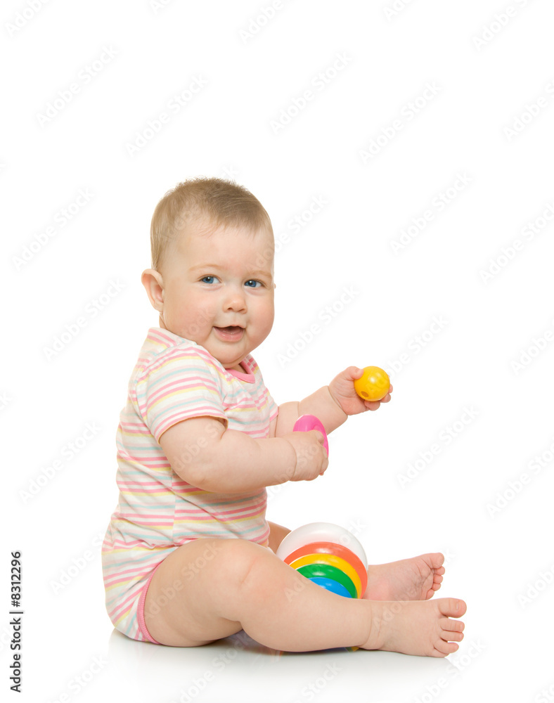Small baby with toy pyramid #5 isolated Small baby with toy pyramid #5 isolated