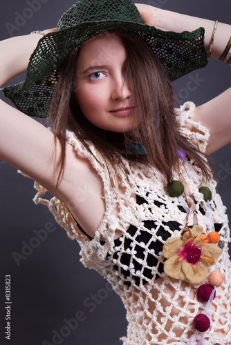 Sexy summer girl in green hat