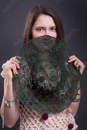 Sexy summer girl in green hat