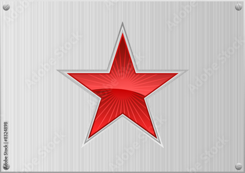Vector red star on aluminum background