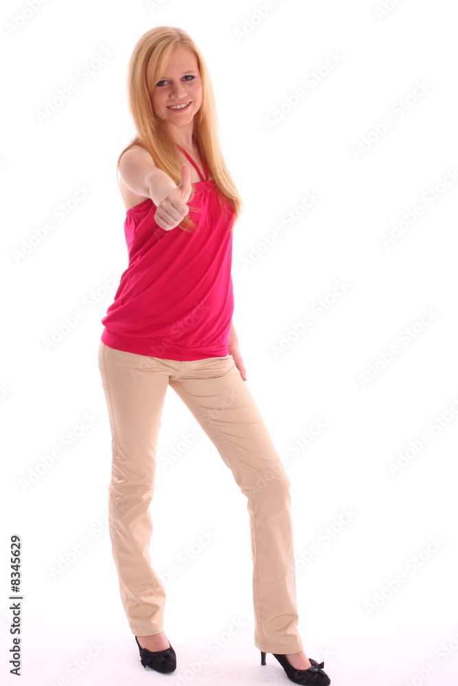 Pretty girl - teenager showing thumb Pretty girl - teenager showing thumb