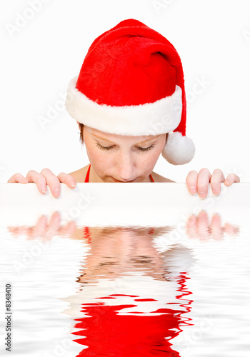 Santa girl with whiteboard photo