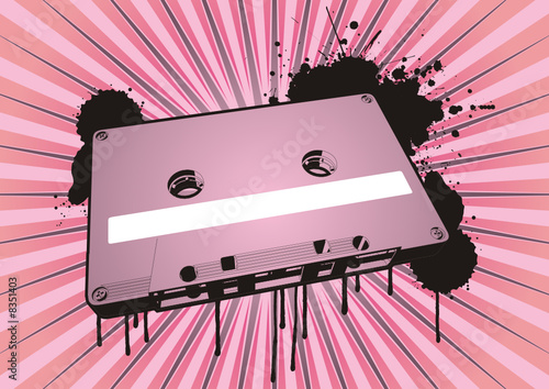 Funky illustration of old school audio cassette tape.