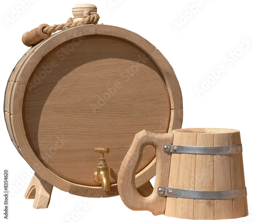 isolated elegant handmade barrel and beer mug