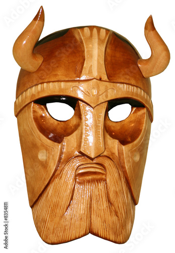 Isolated wooden hadmade mask of viking