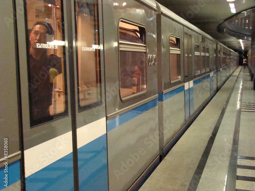 Train at station of the underground 