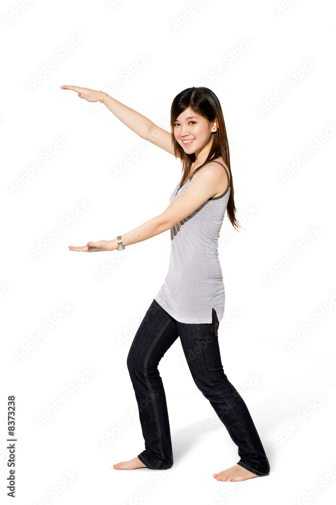 asian girl wih hands wide apart holding on the right asian girl wih hands wide apart holding on the right
