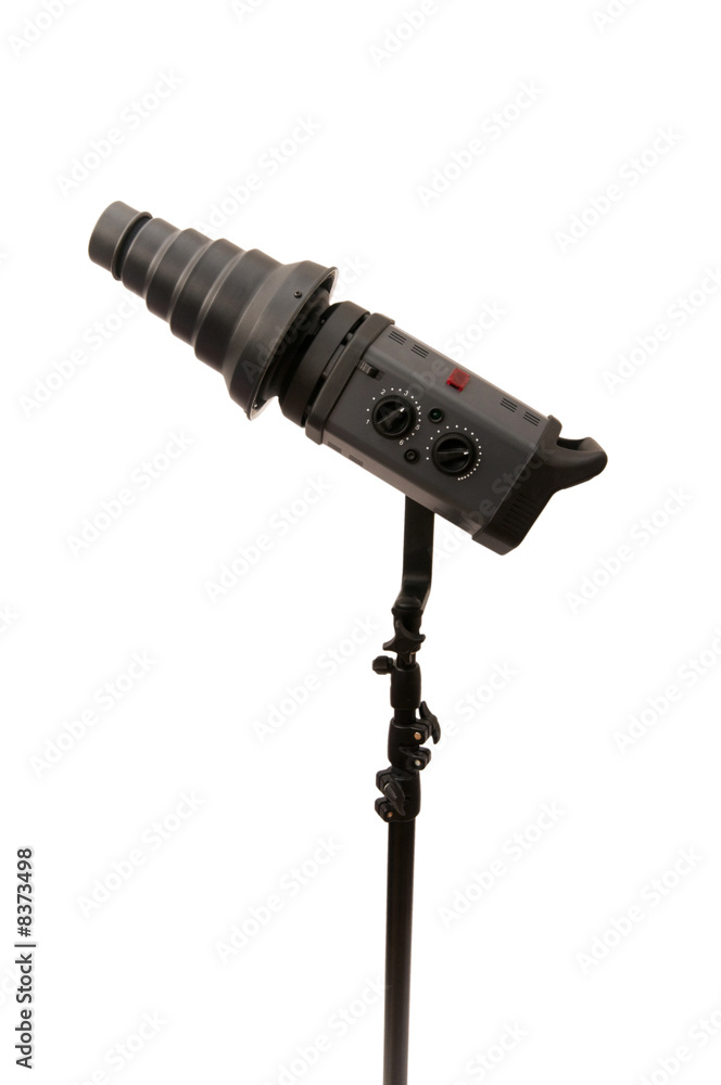Studio stobe with snoot isolated on white Studio stobe with snoot isolated on white
