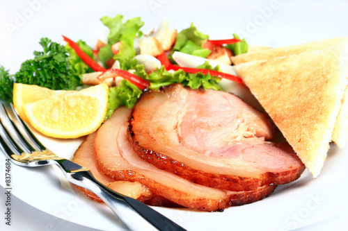 sliced ham and salad