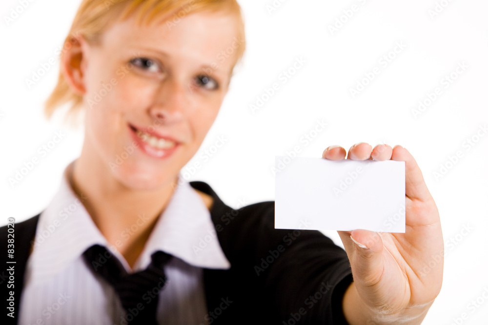 Business woman with her card Business woman with her card