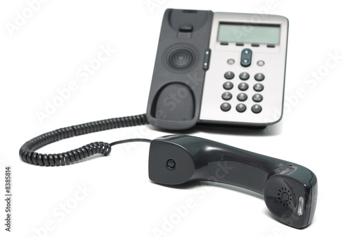 IP Phone isolated on white background, focus on the receiver