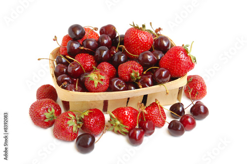 Strawberries and cherries in a basket