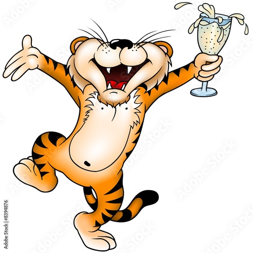 Fototapeta Naklejka Na Ścianę i Meble -  Tiger and drink - colored and detailed cartoon illustration